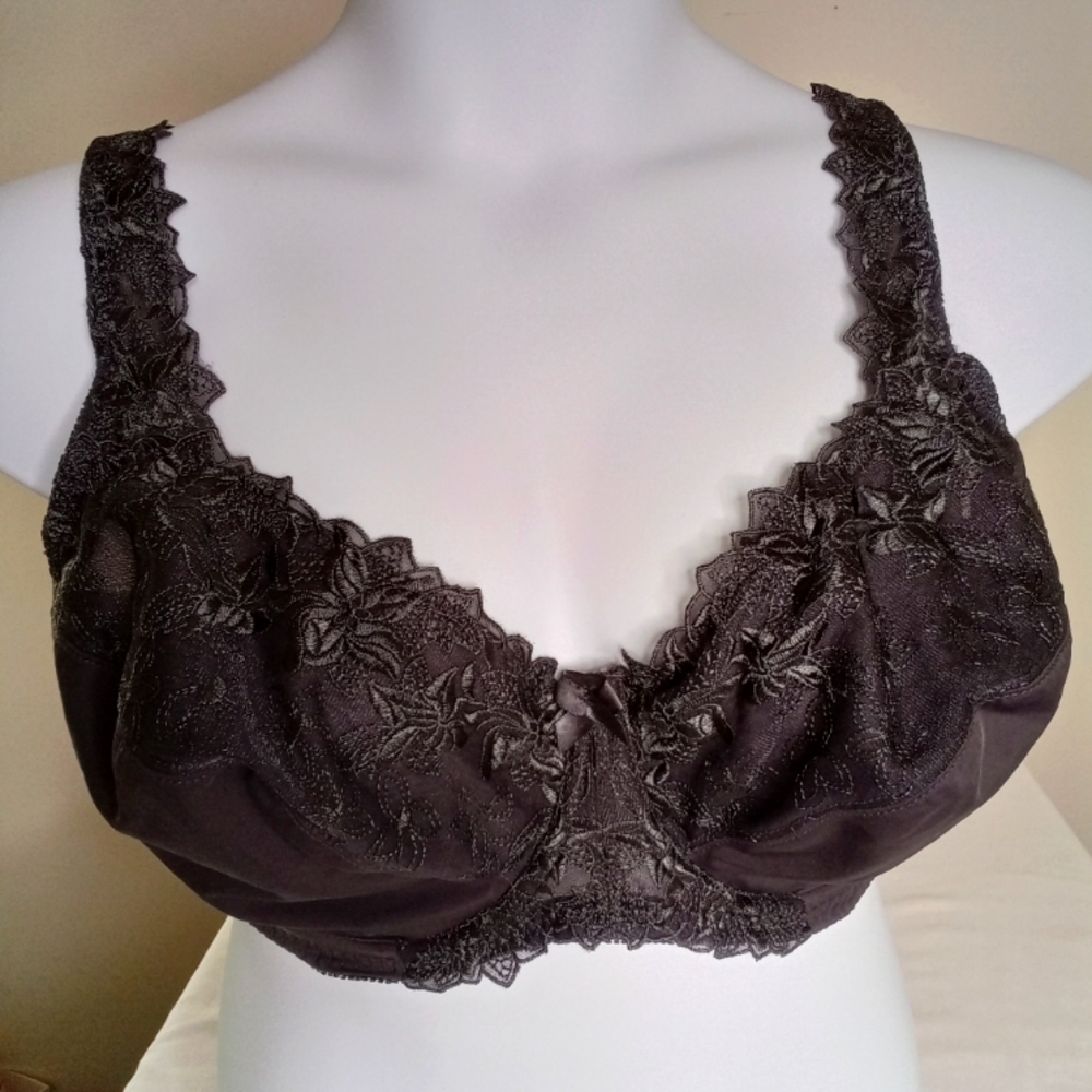 Curve Muse Minimizer Unlined Underwire Bra 44DDDD Dark Gray Embroidered Lace